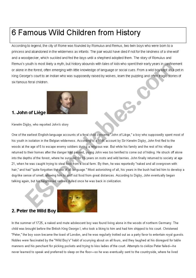 6 famous wild children from history : comprehension test.