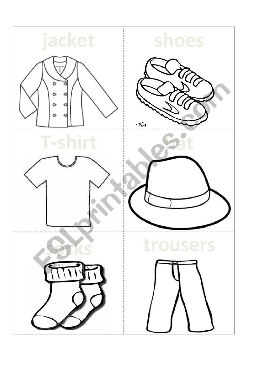 Colour and cut out - clothes flashcards - ESL worksheet by Agatex