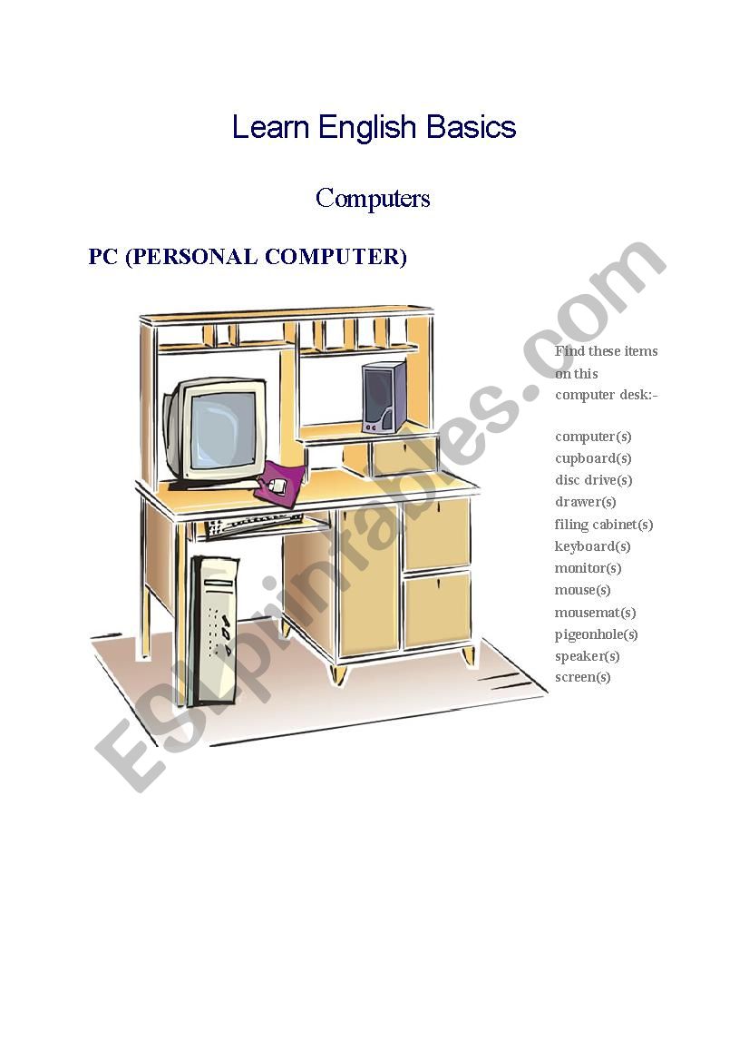 Computer vocabulary worksheet