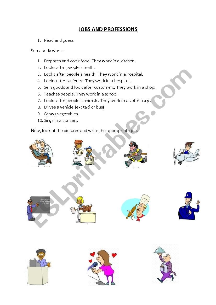 Jobs and professions worksheet