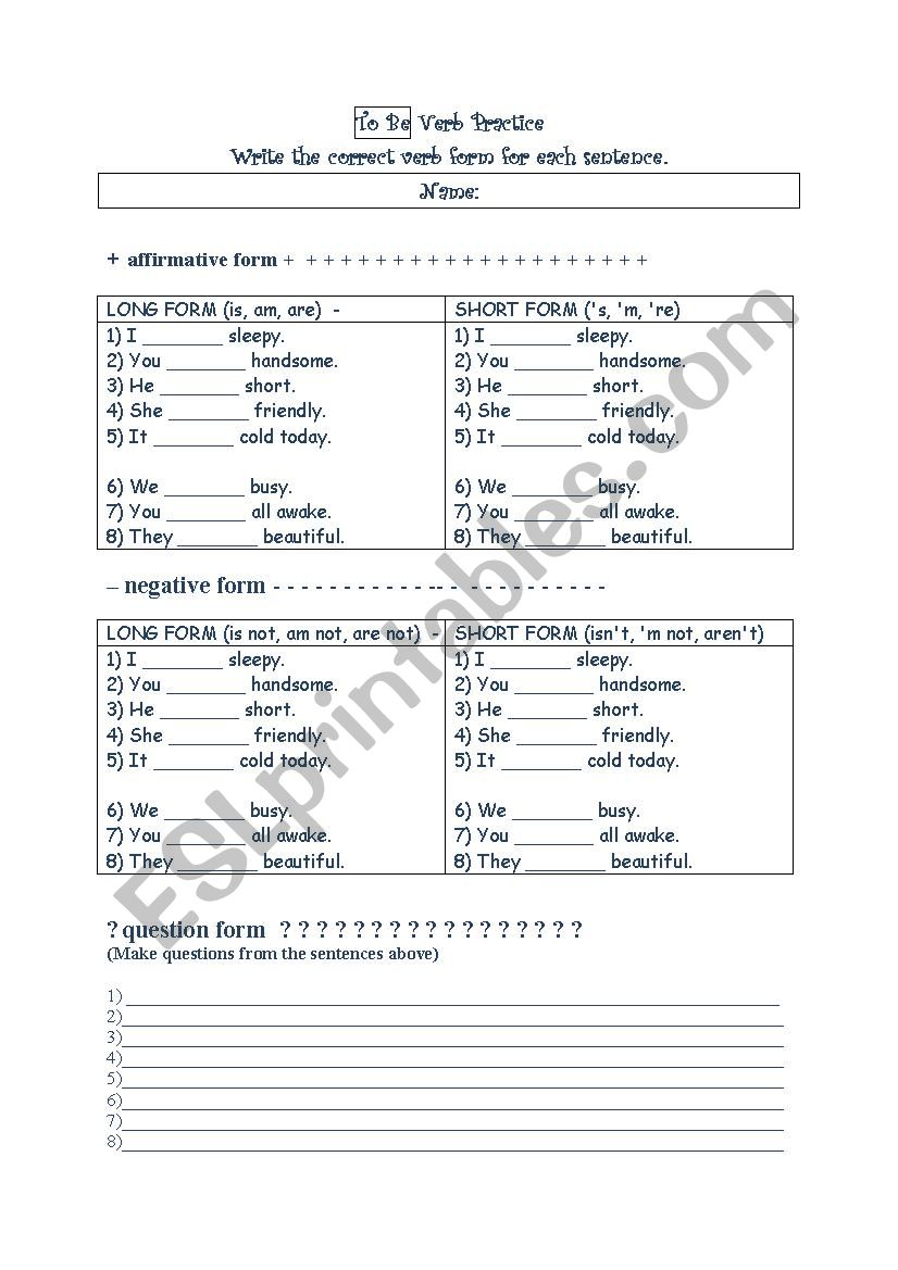 Verb  to be worksheet