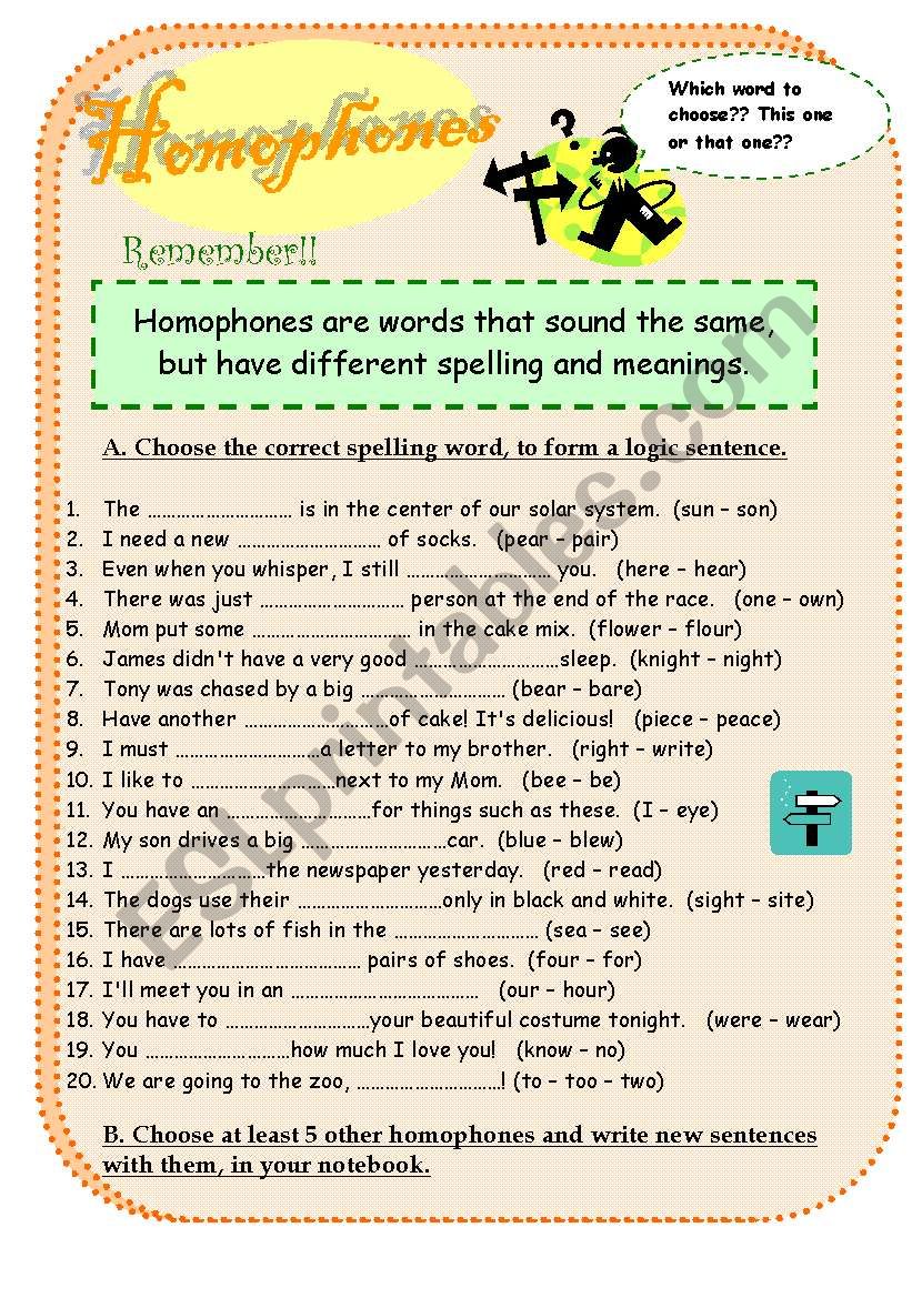 homophones worksheet