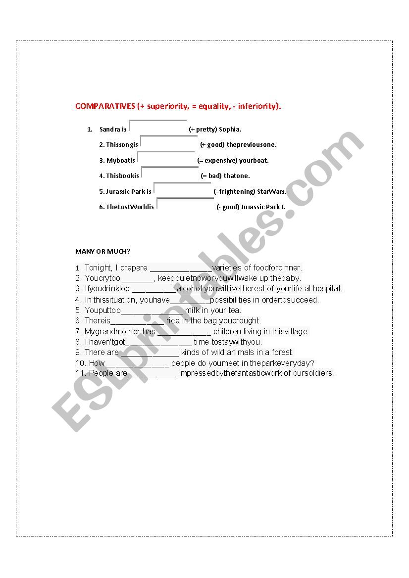 comparative worksheet