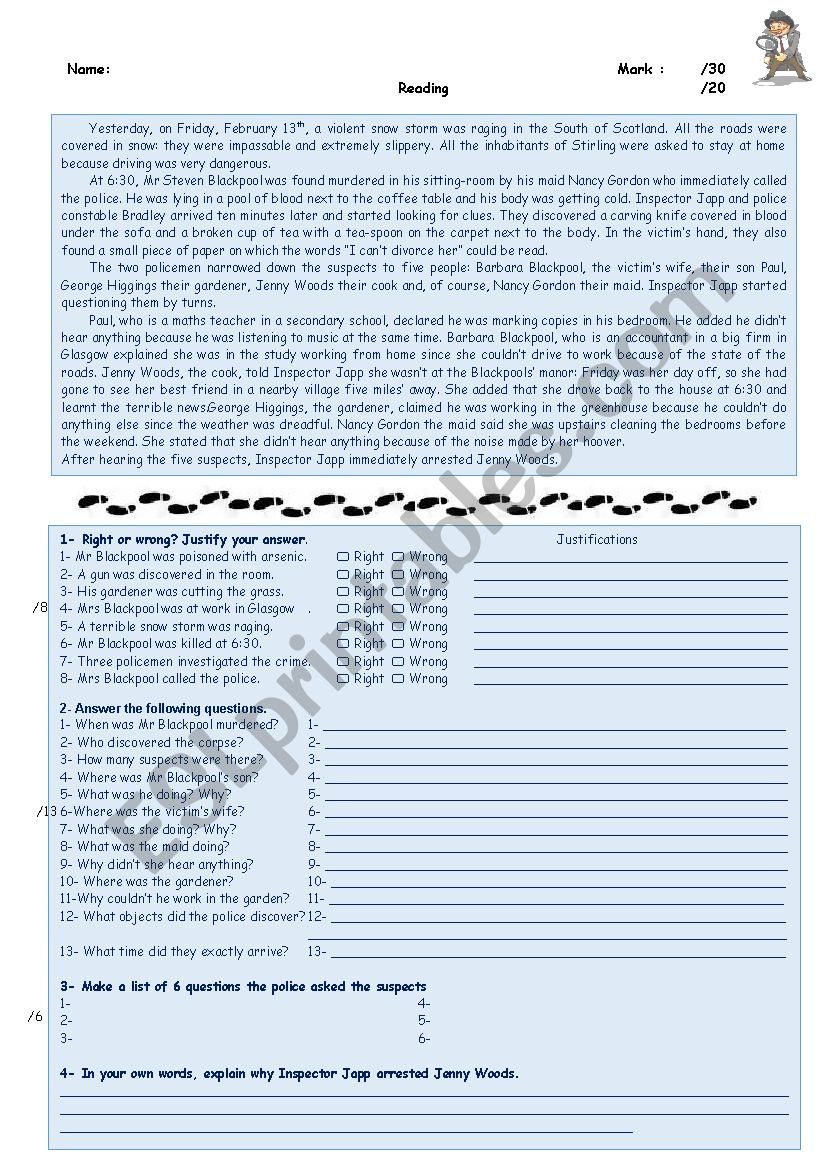 Crime Solving Test worksheet