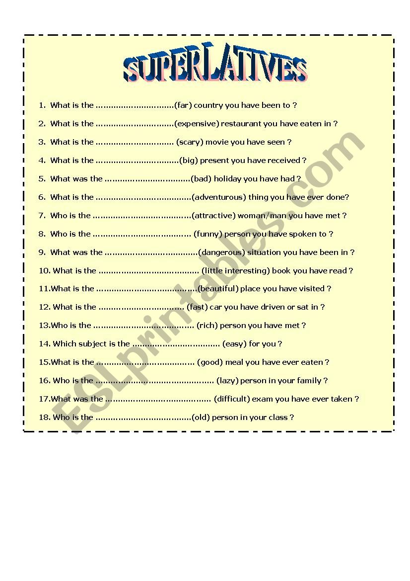 The superlative worksheet