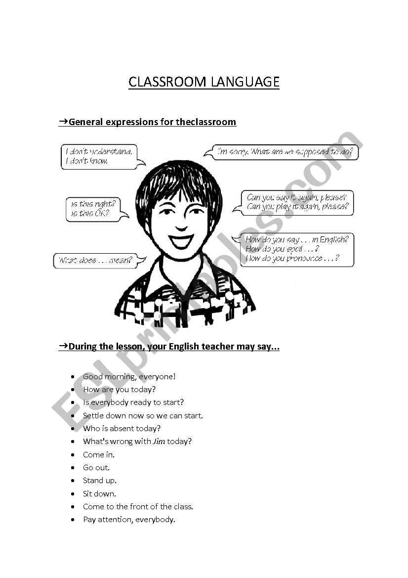 Classroom language worksheet