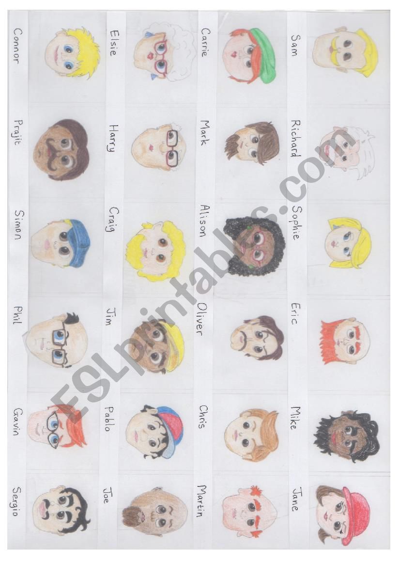 Guess Who game printable ESL worksheet by MarieanneE