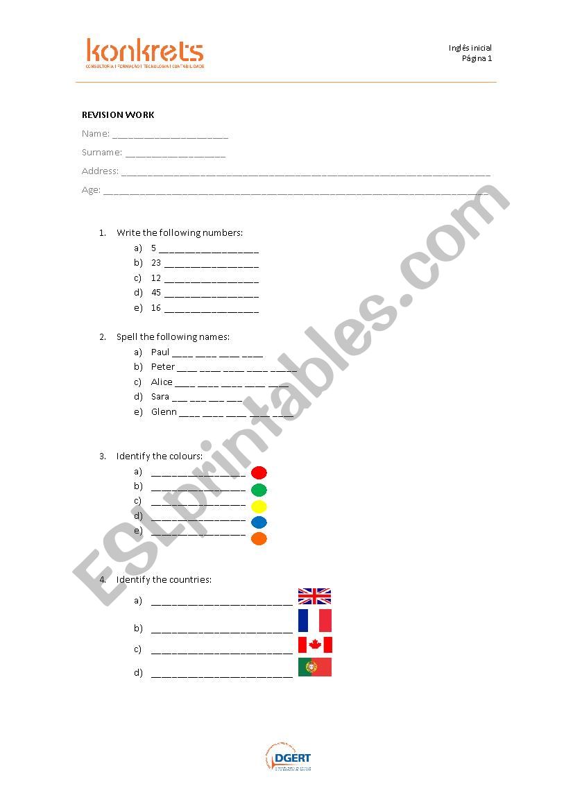 Basic revision work worksheet