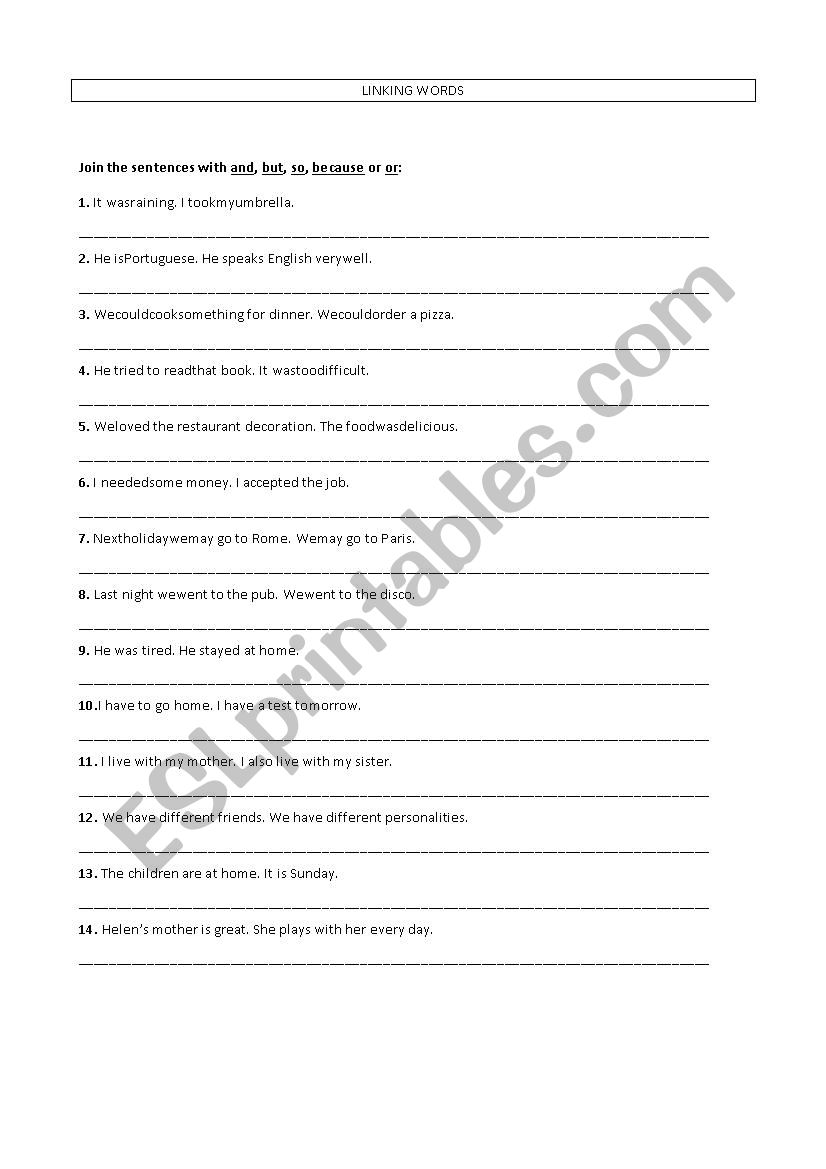 linking words worksheet