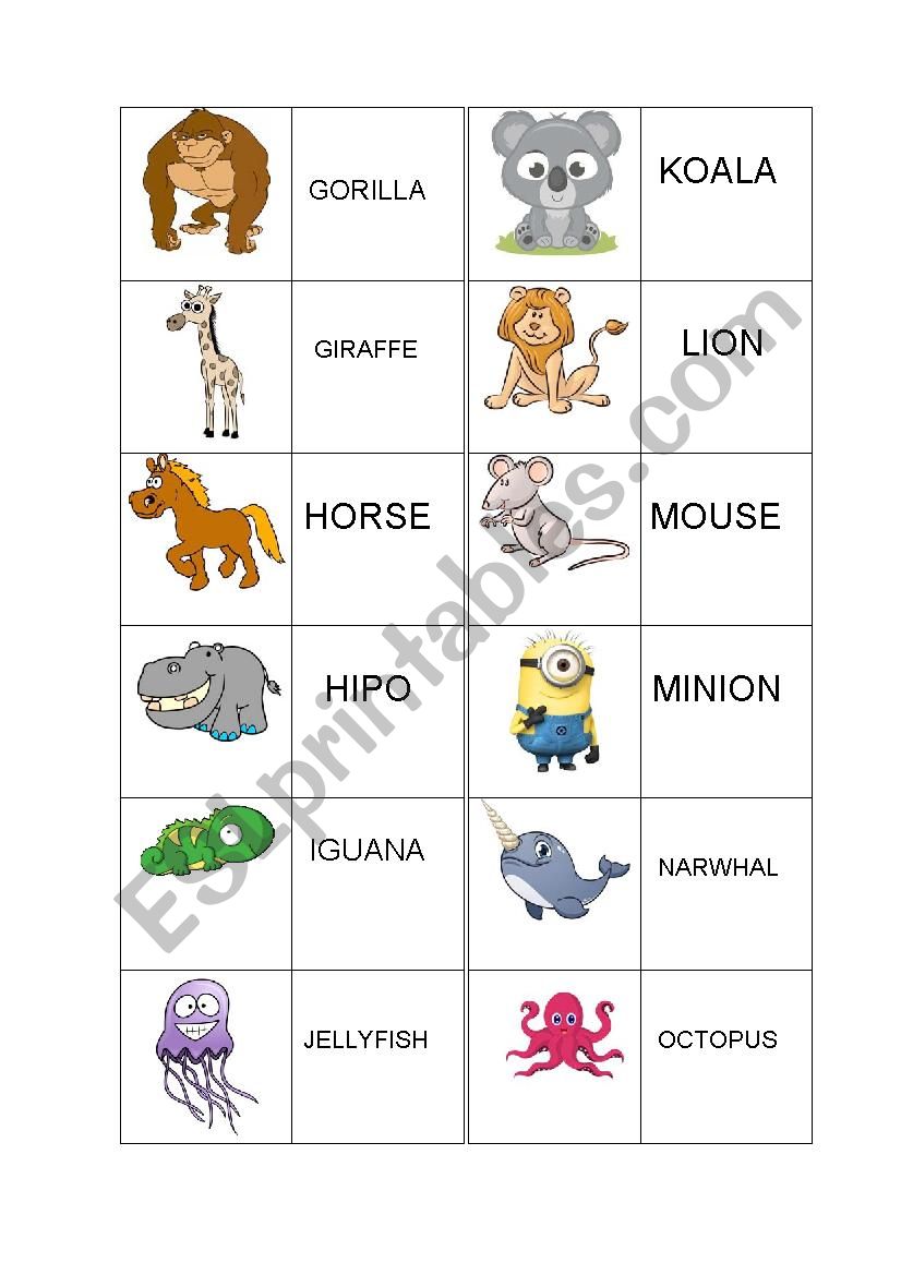 Memory game animals part 2 worksheet