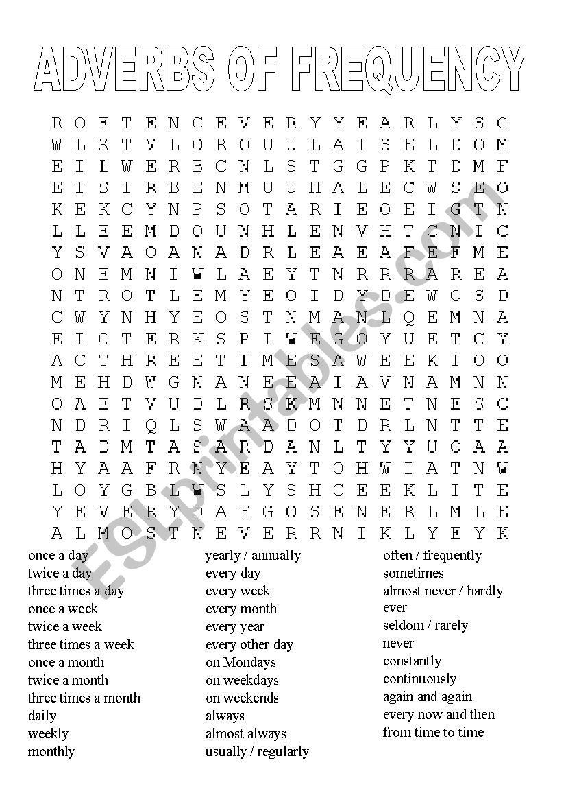 ADVERBS OF FREQUENCY WORDSEARCH