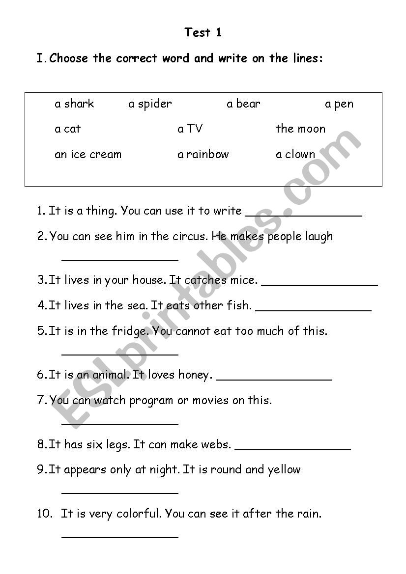 Movers Test worksheet