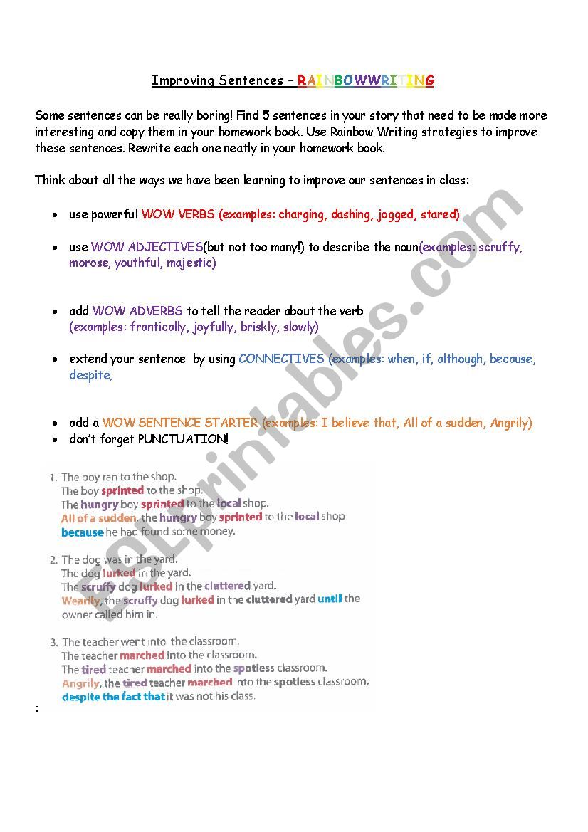 improving-sentences-rainbow-writing-esl-worksheet-by-katarinagrade1