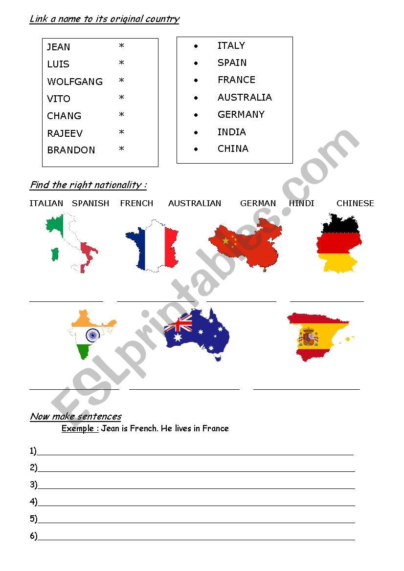 countries and nationalities worksheet