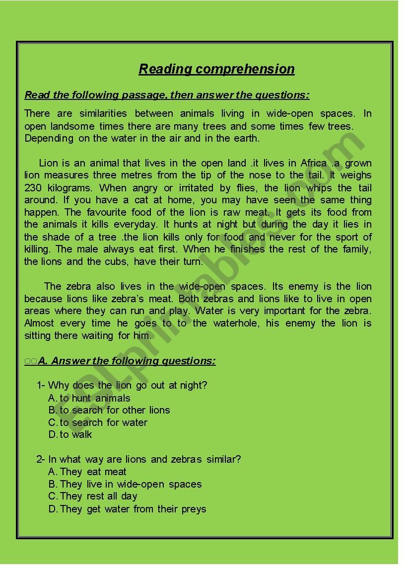 Reading comprehension 1 worksheet