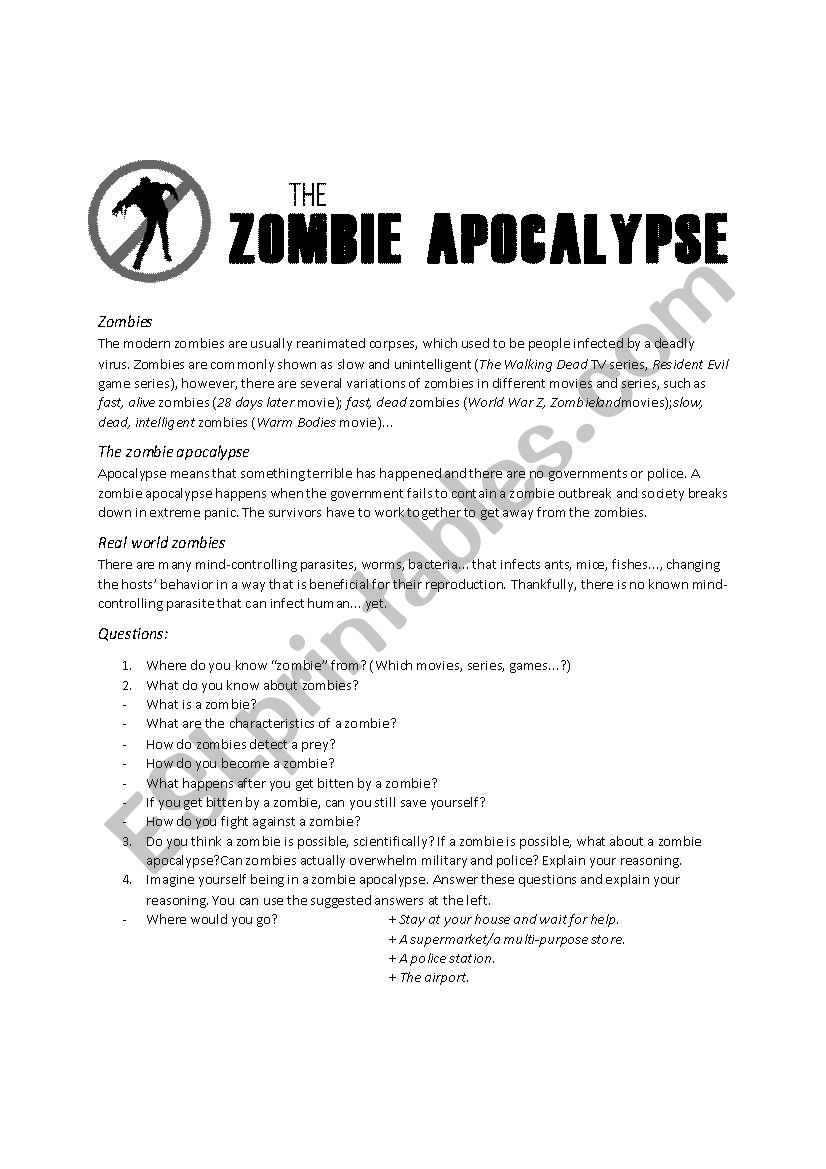 the zombie apocalypse worksheet