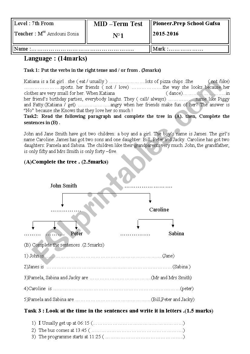 MID TERM TEST N1 worksheet