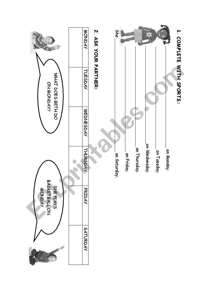 Sports and days of the week worksheet