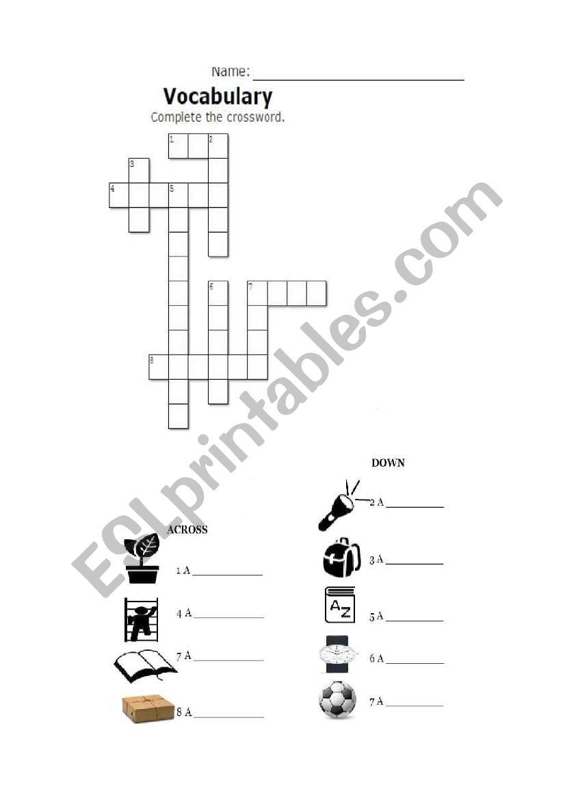 Vocabulary Crossword worksheet