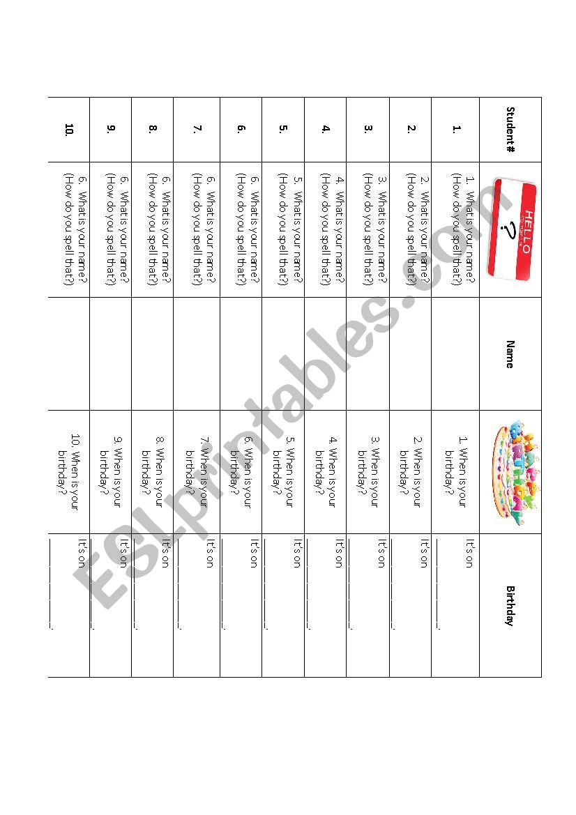 Name and Birthday Question Grid