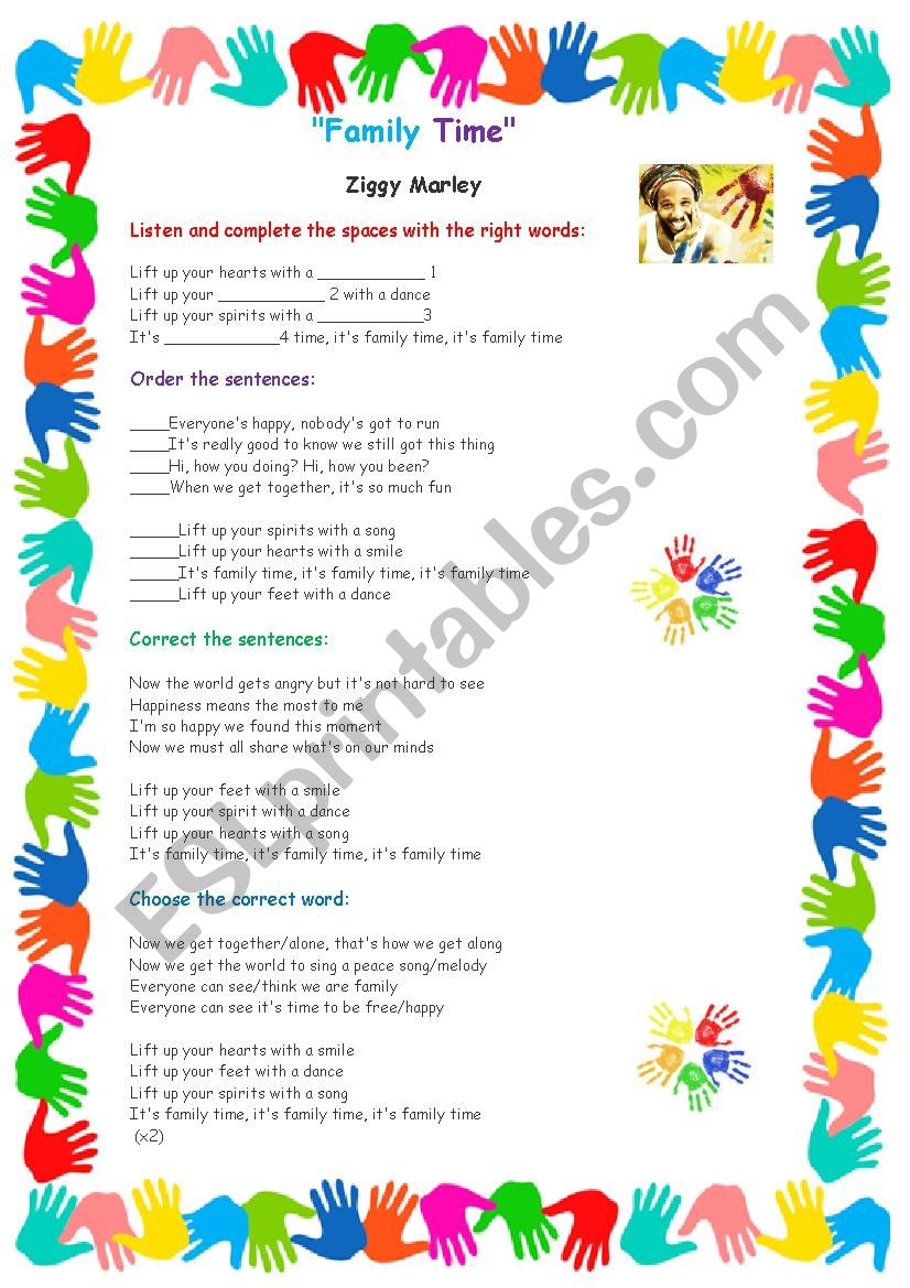 **Family Time- Ziggy Marley** worksheet