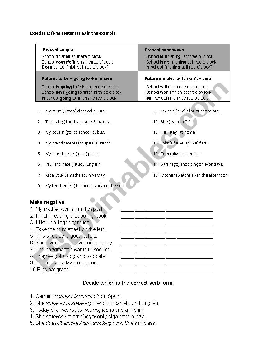 present simple / continuous / future tenses Review