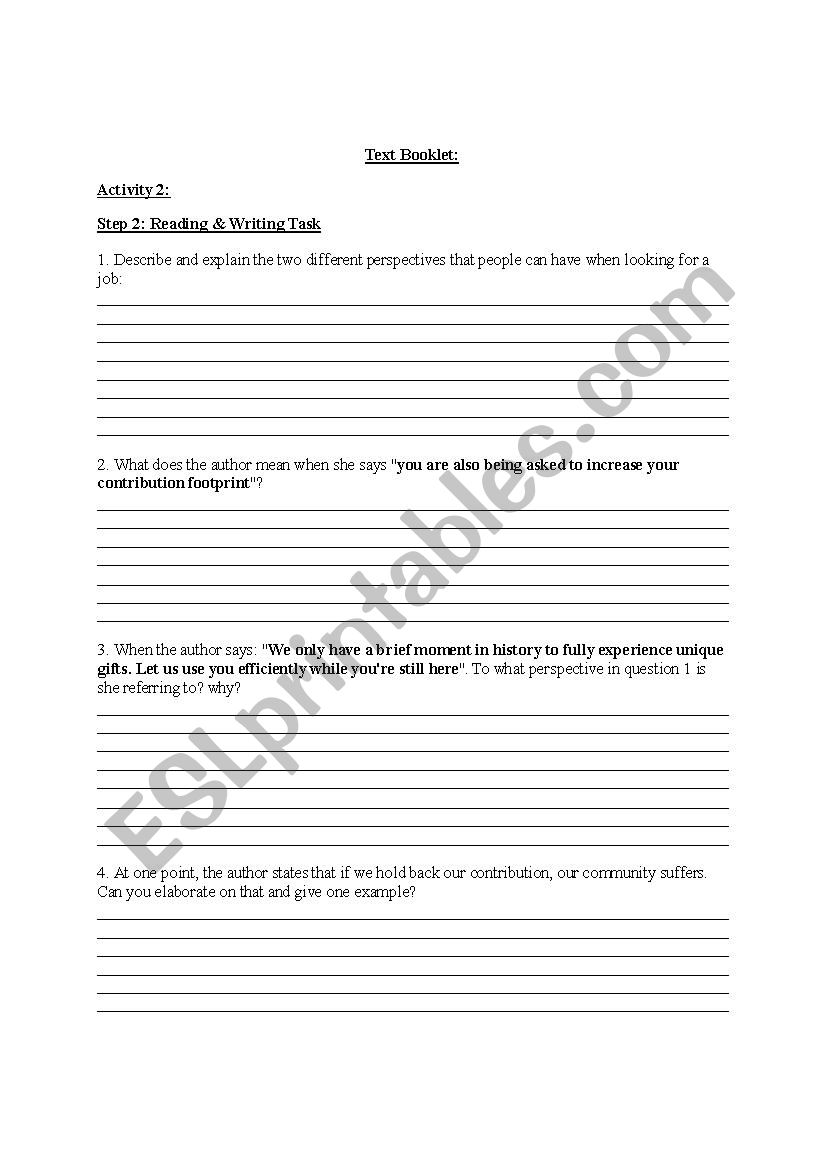 Text booklet part 4 worksheet