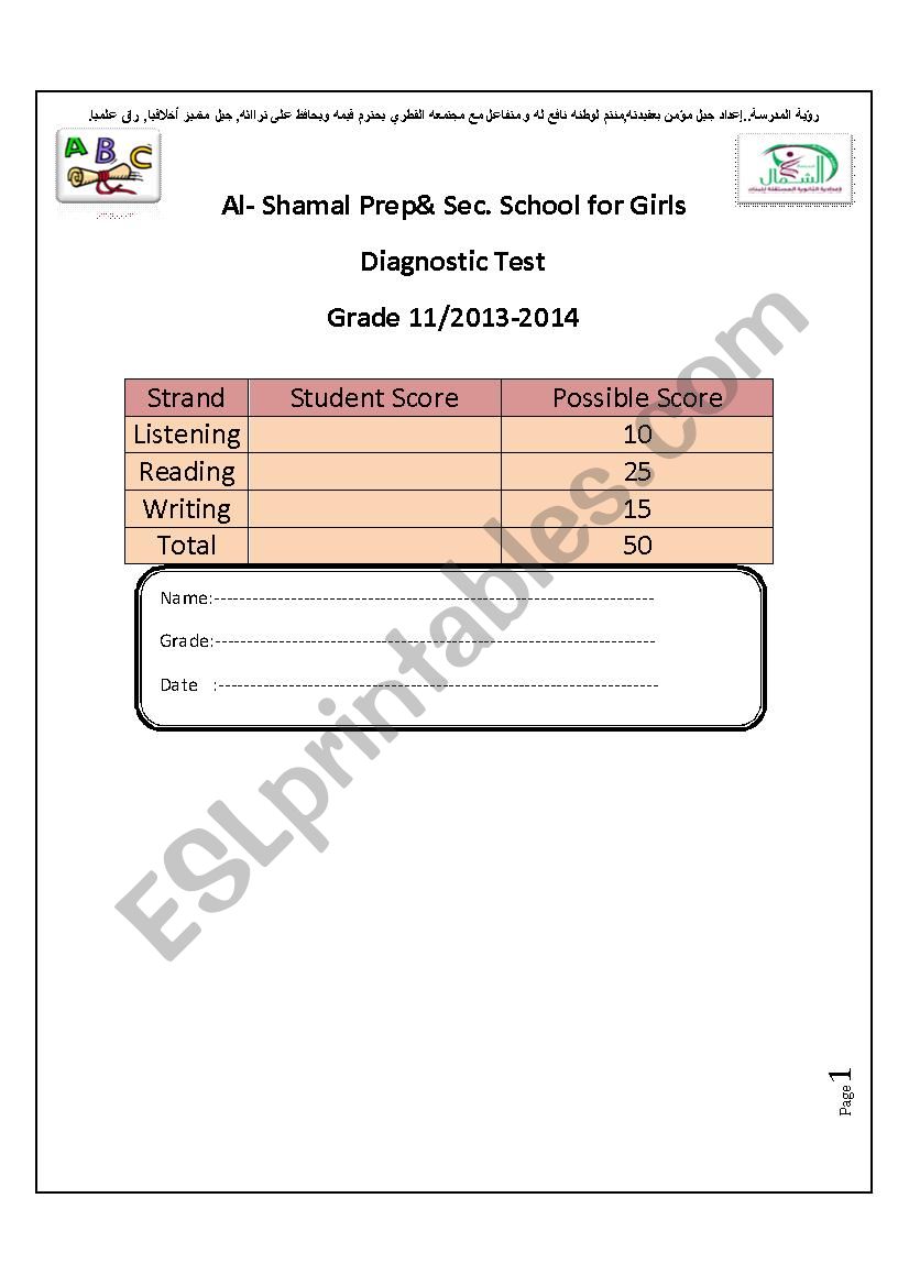 Diagnostic test - Secondary stage