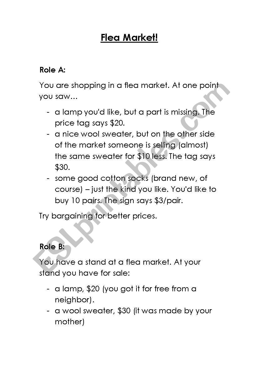 Flea Market Roleplay worksheet