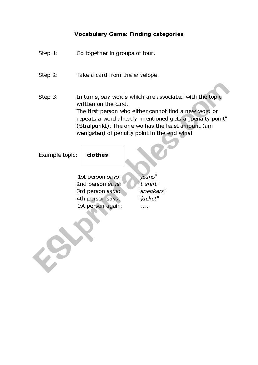 Vocabulary Game - Finding categories
