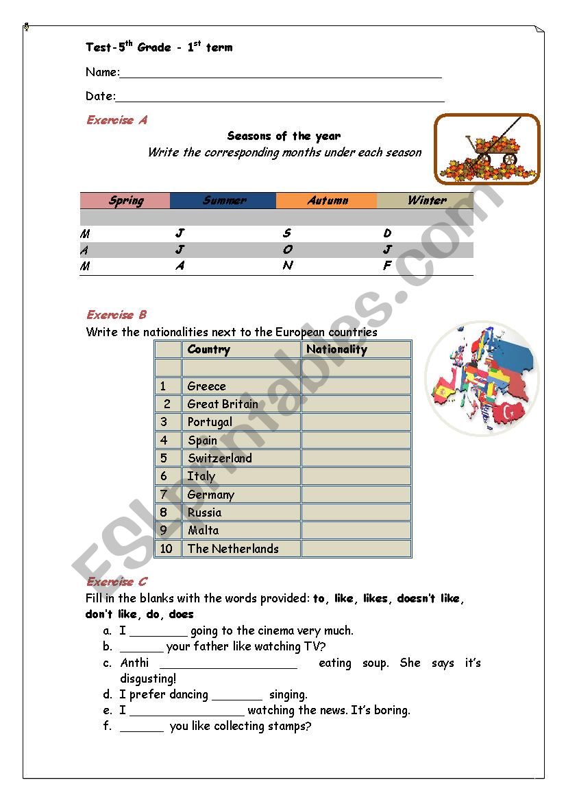 Revision test-5th grade-Grammar and vocabulary