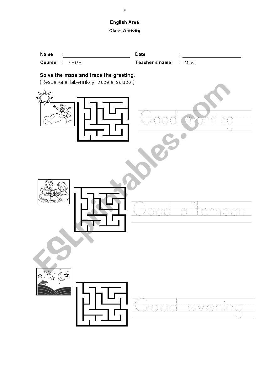 greetings worksheet