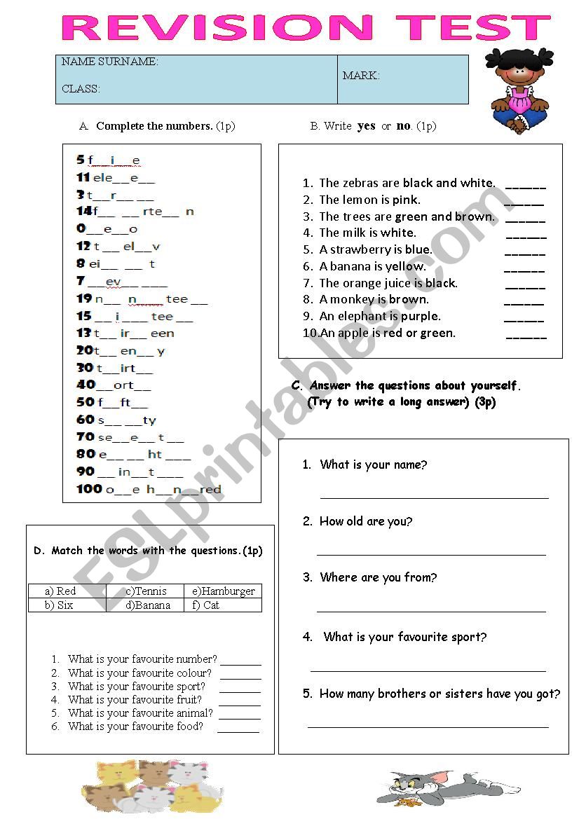 REVISION/PLACEMENT TEST FOR YOUNG LEARNERS