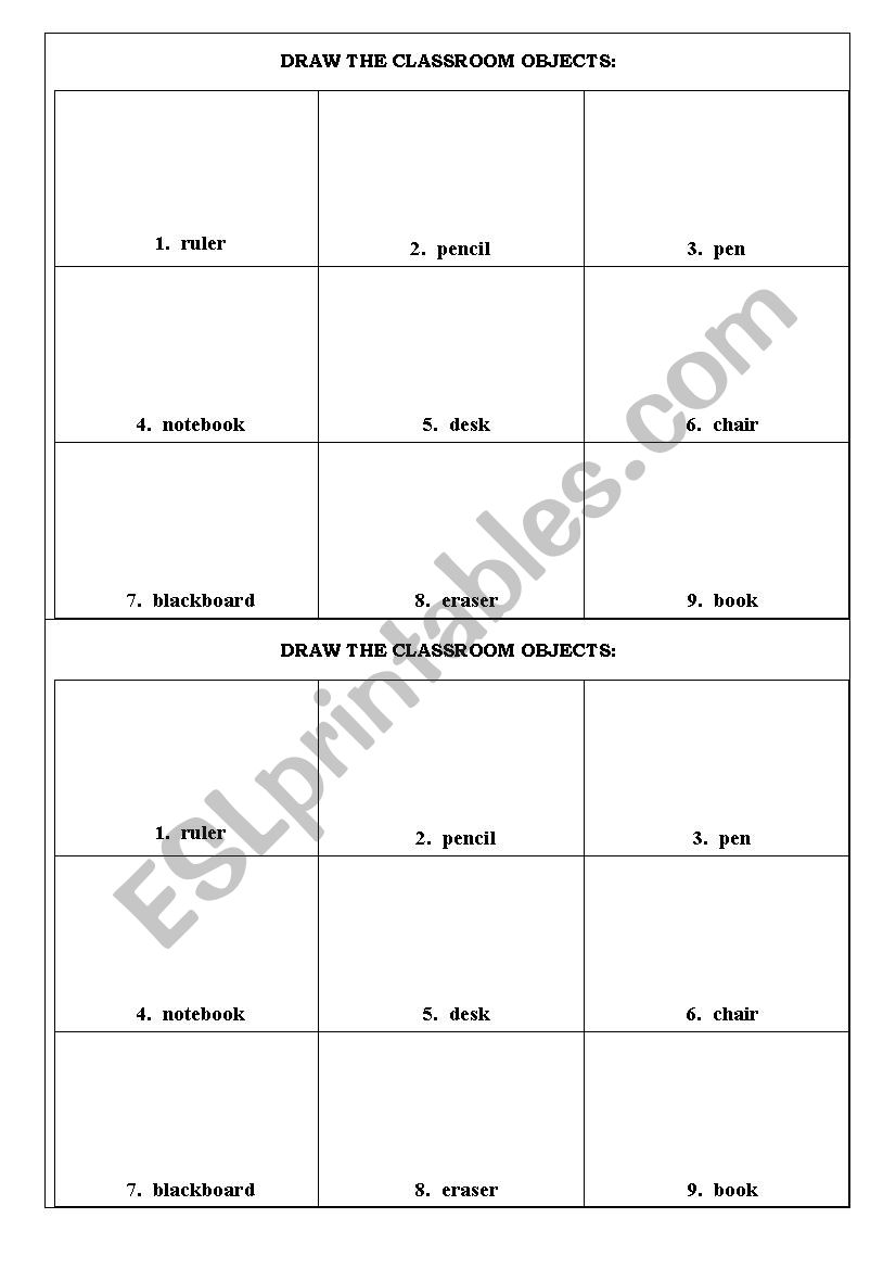 Classroom objects worksheet