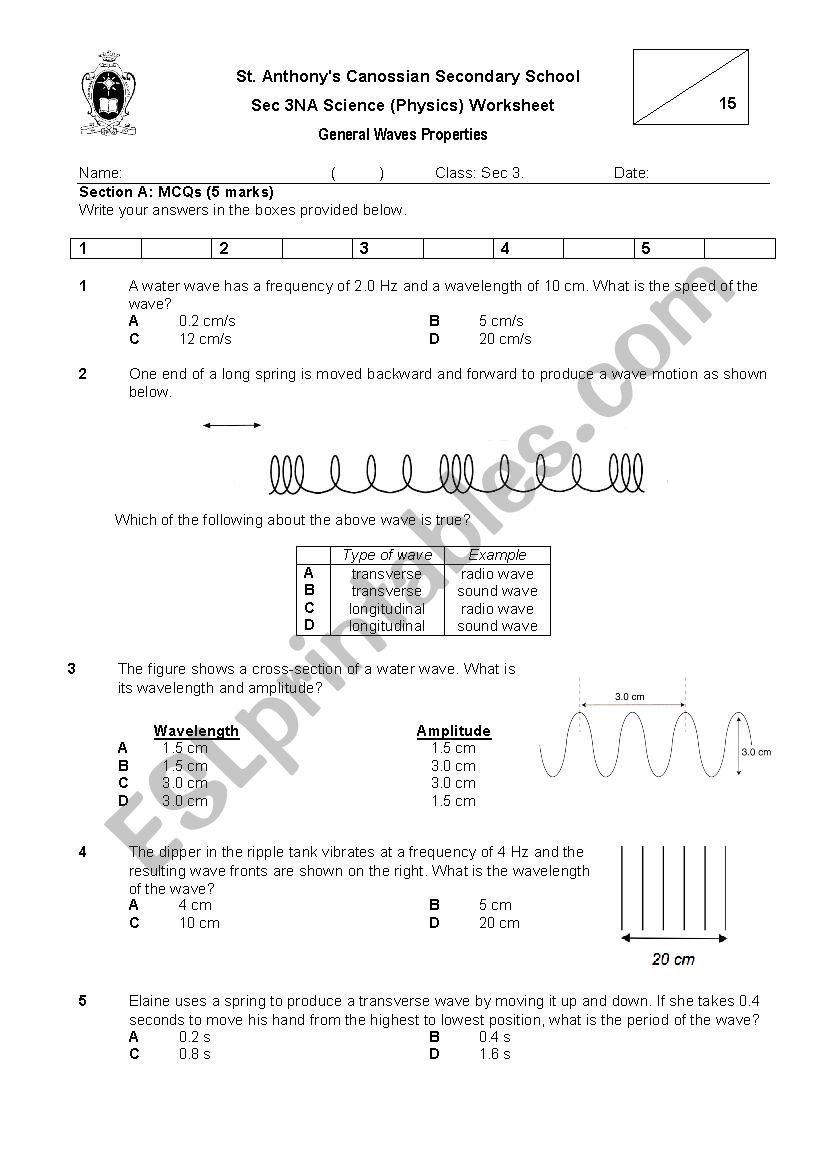 Waves and its forms worksheet