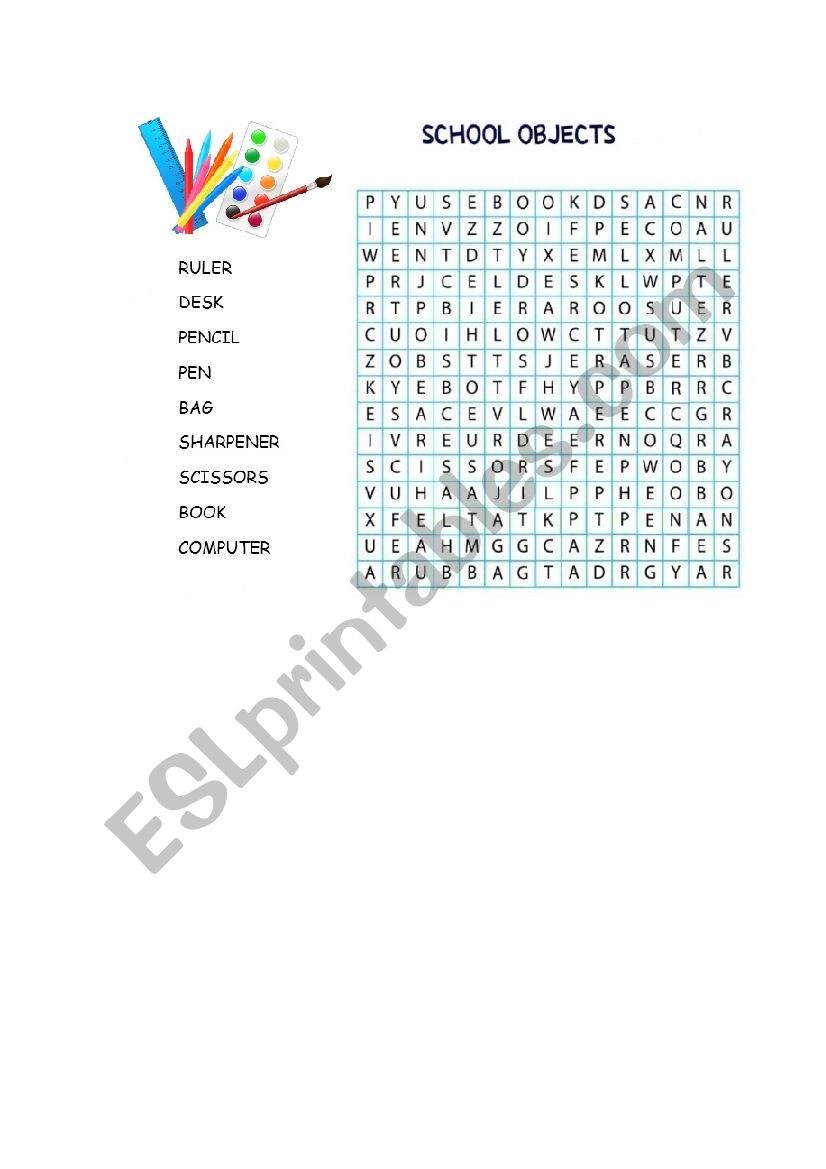 School objects worksheet