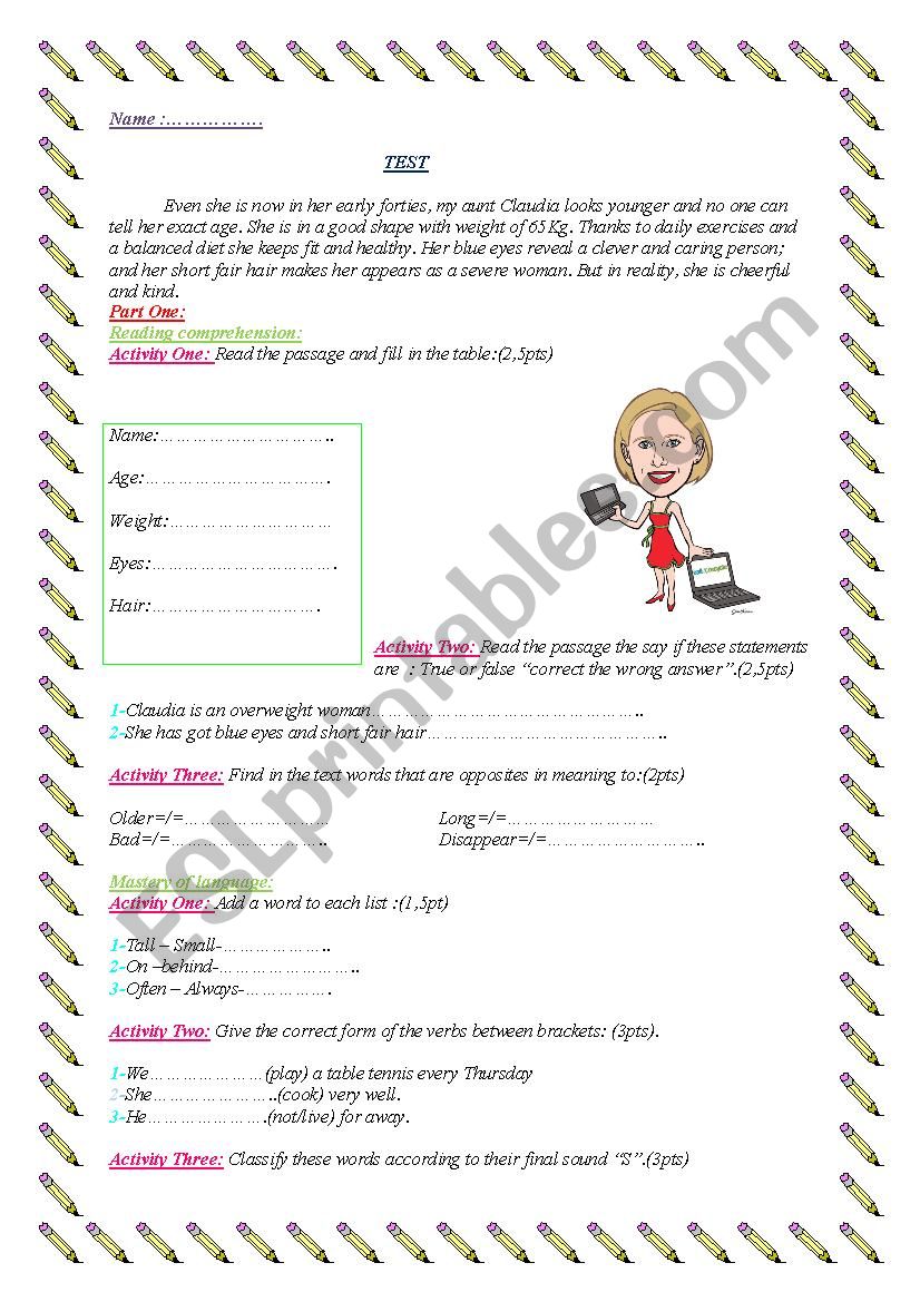 DESCRIBING PEOPLE worksheet