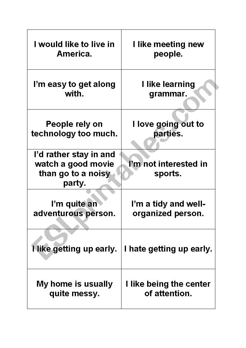 Opinion Cards worksheet