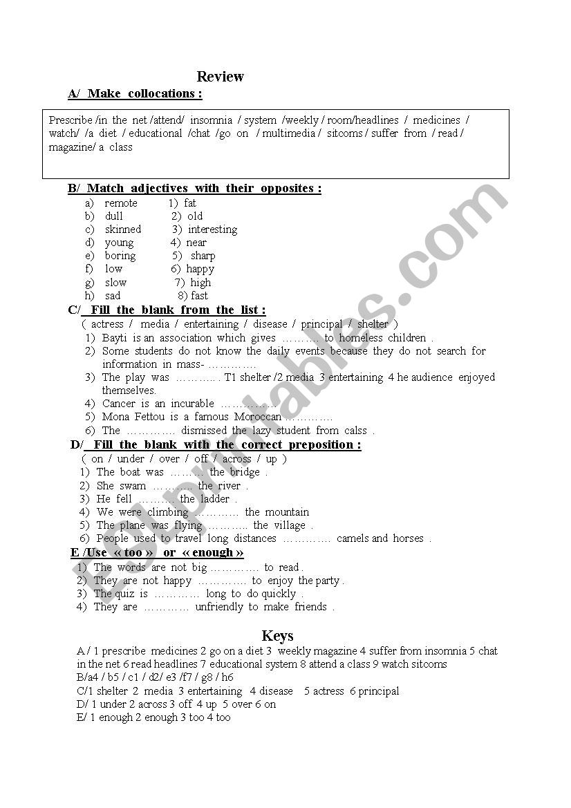 vocabulary worksheet