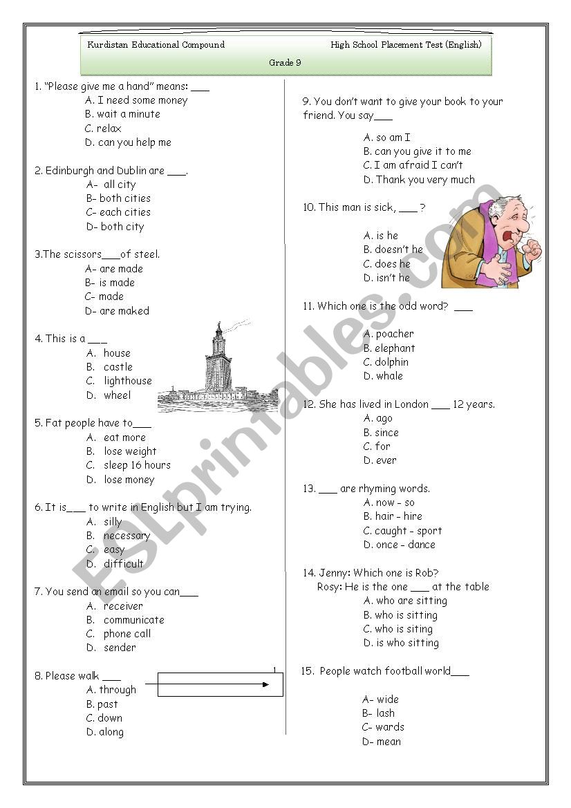 Placement Test  worksheet