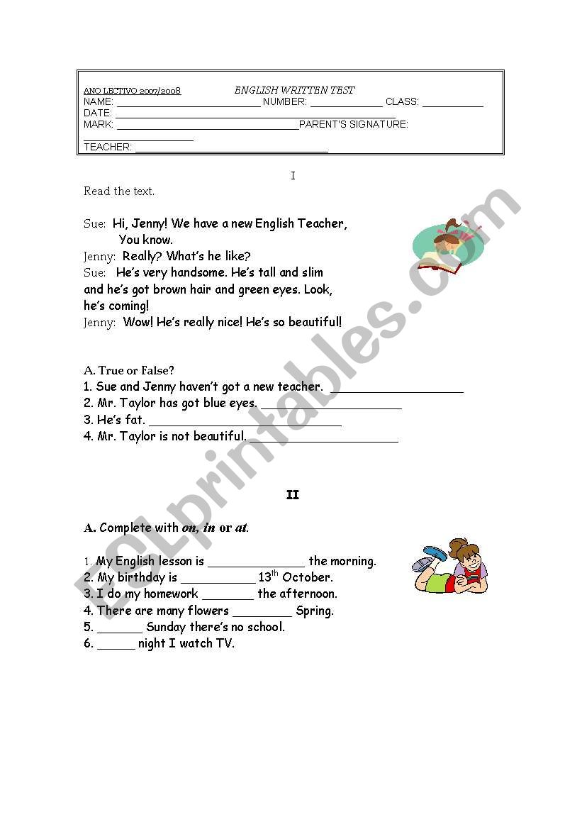 5th year test - Physical description 