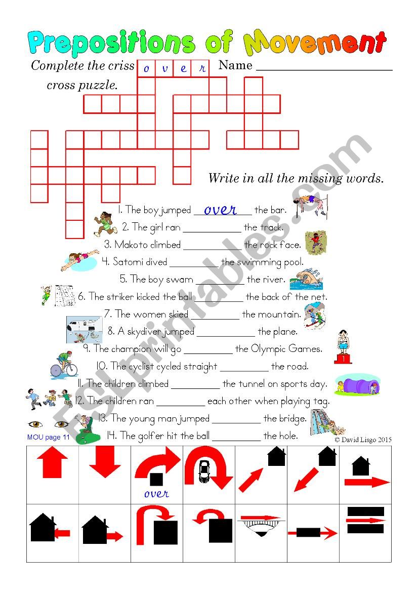 Prepositions of Movement: 3 in 1 worksheet