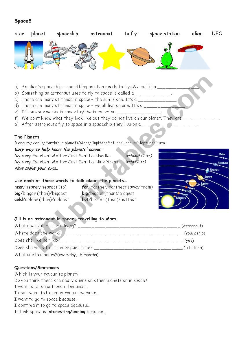 Space worksheet