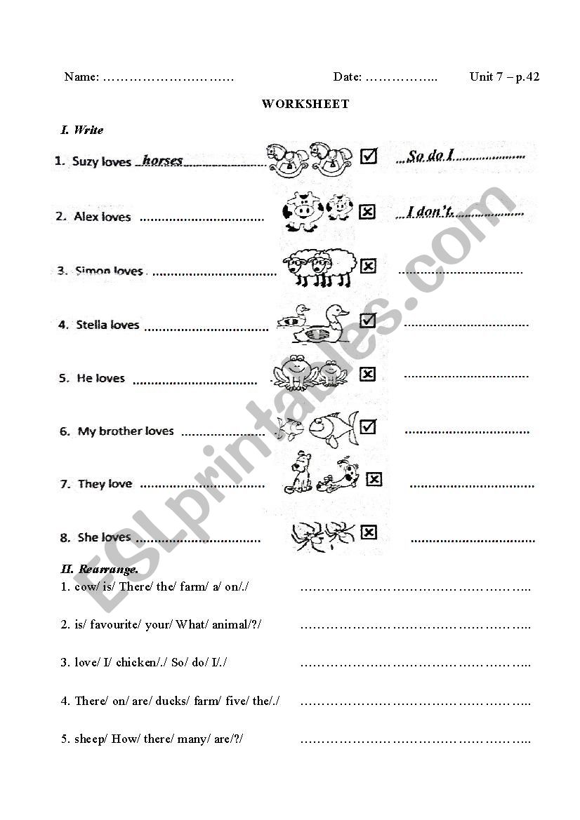 review animal worksheet