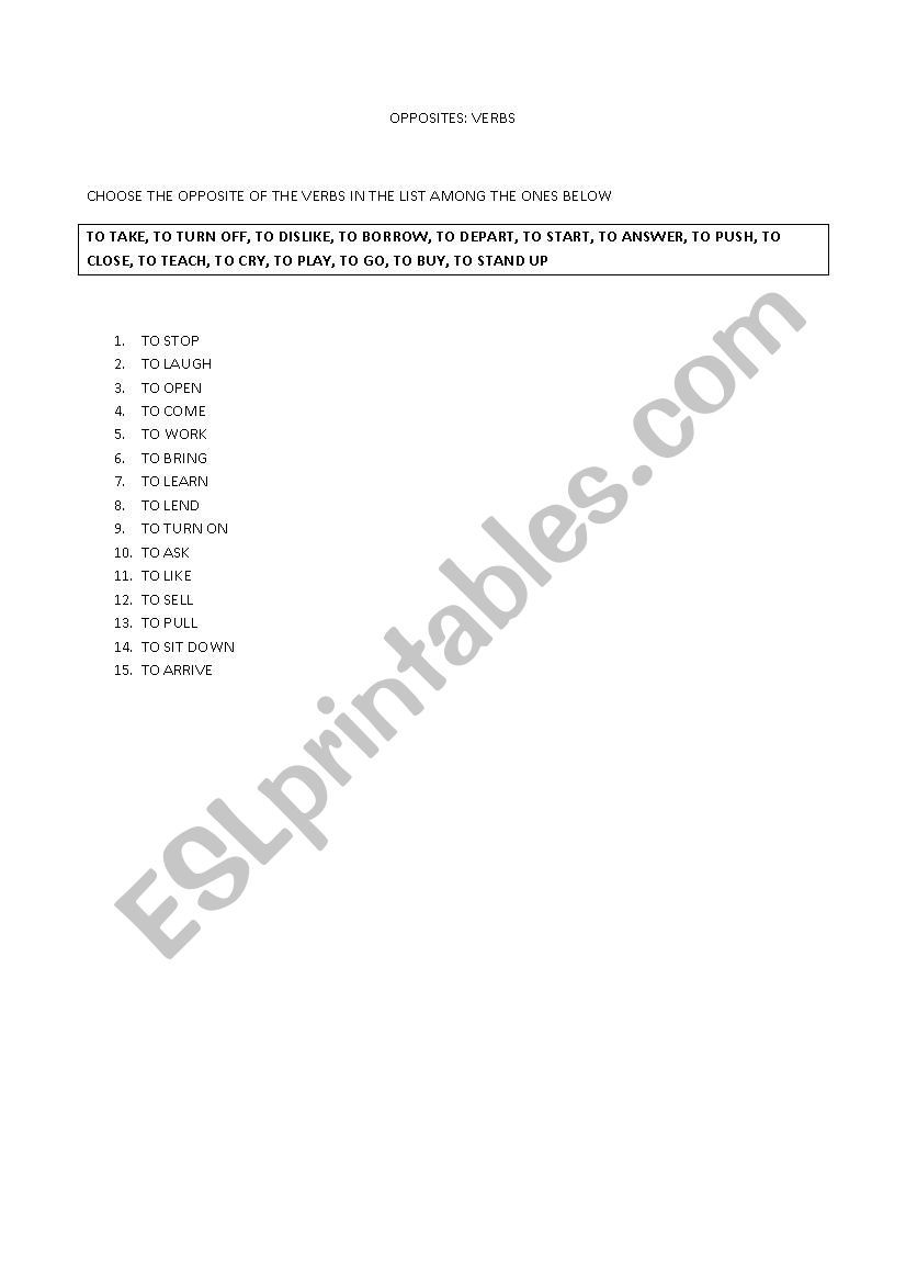 OPPOSITES VERBS worksheet