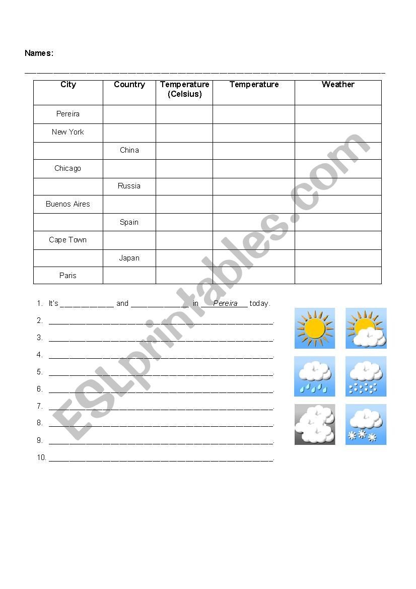 Weather Worksheet - Internet search