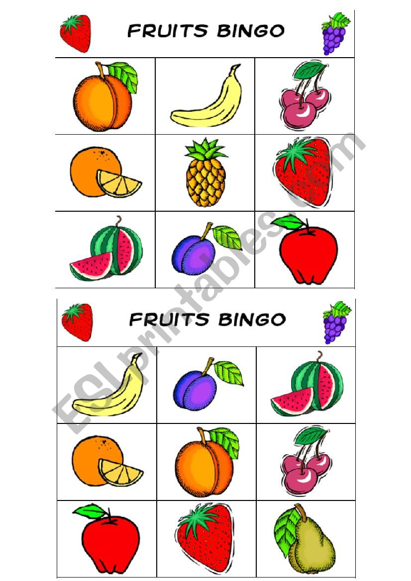 Fruits Bingo set 4 worksheet