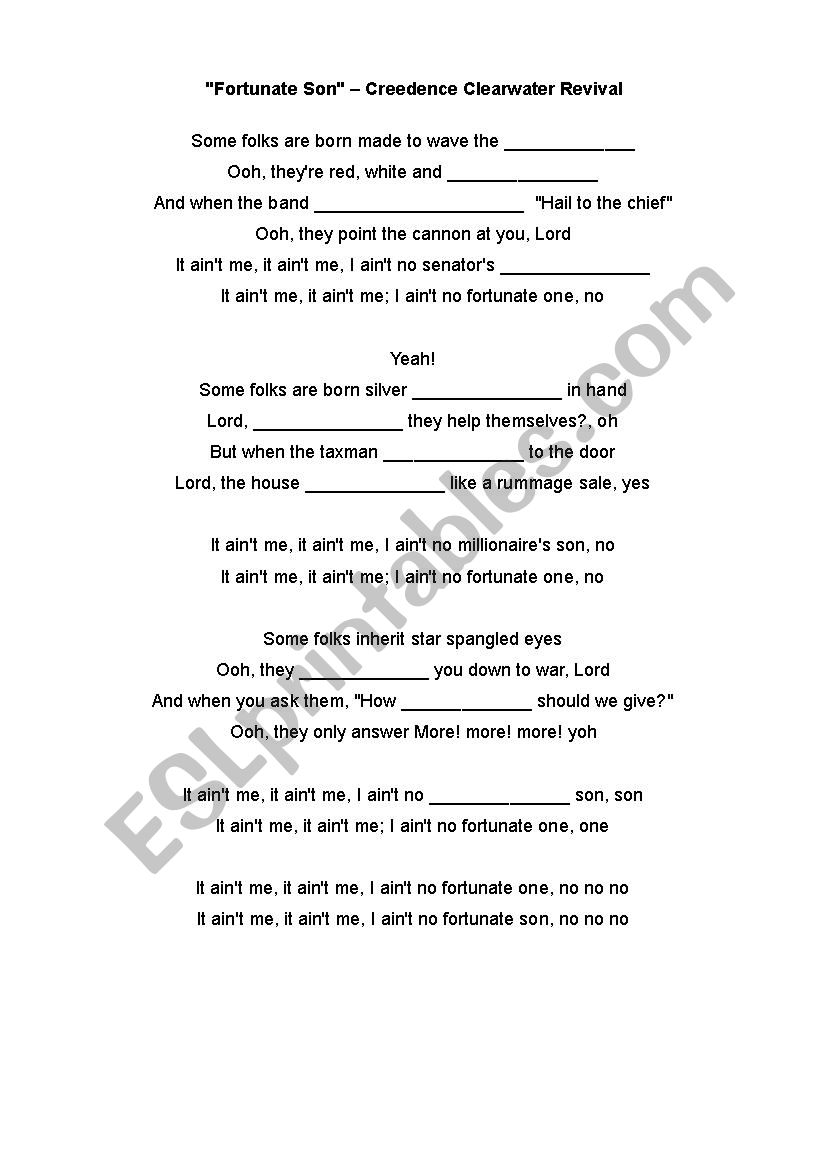 Fortunate Son - Creedence Clearwater Revival Song Contraction AINÂ´T