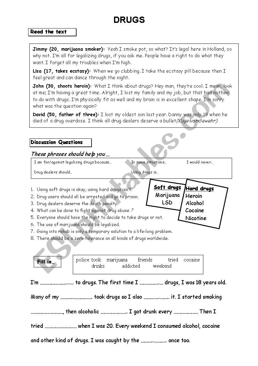 drugs worksheet