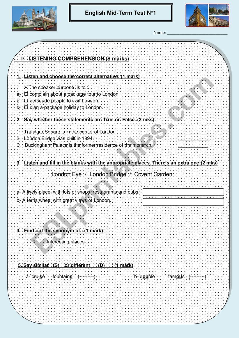 listening comprehension worksheet